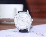 Perfect Replica Longines Stainless Steel Case White Dial Black Leather Strap 40mm Men's Watch